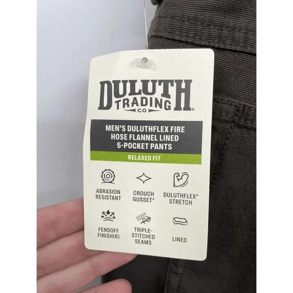 Duluth Trading Co Mens Fire Hose Flannel Lined Pants 38x30 Relaxed Fit Brown NWT